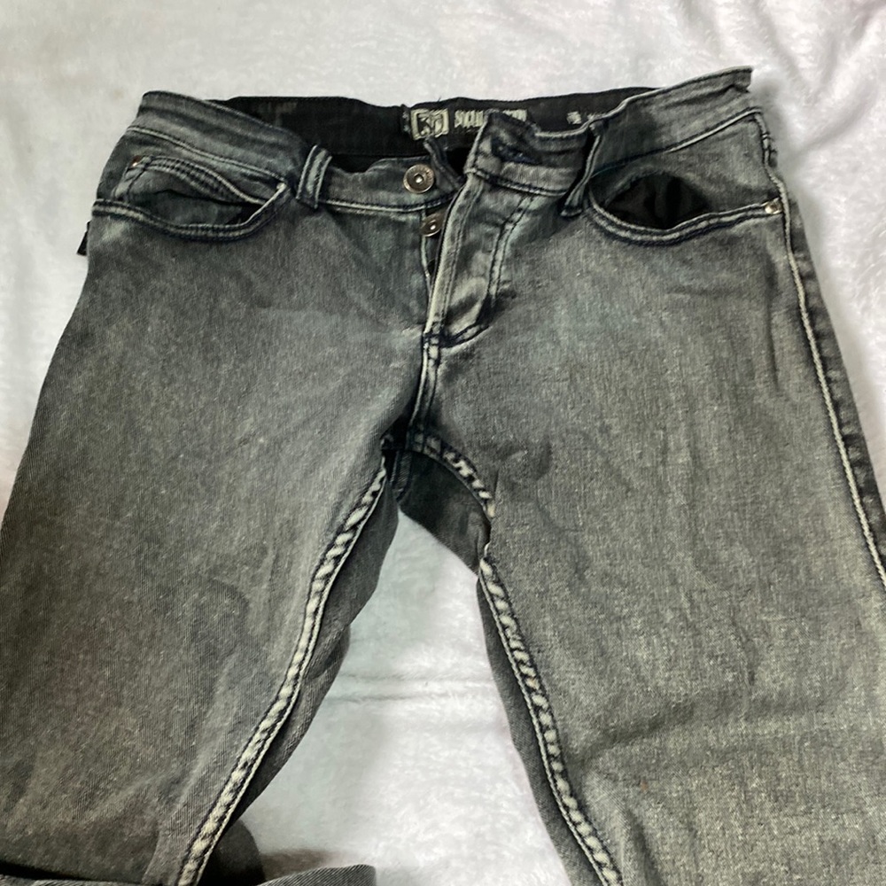 Gray washed denim skinny jeans